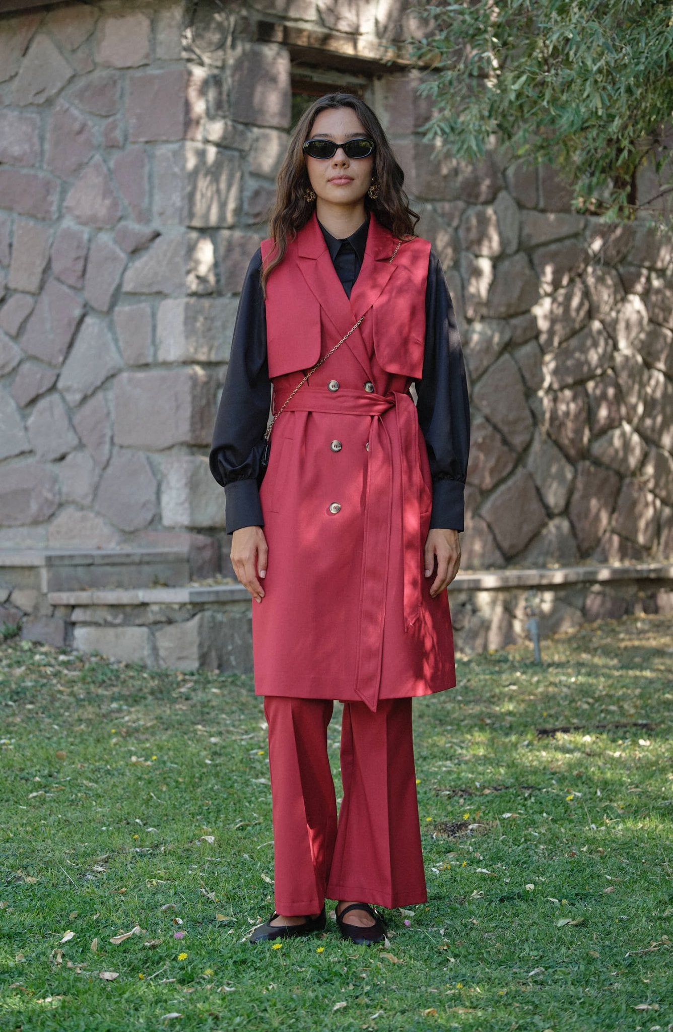 Rüzgarlıklı Bordo Gabardin Yelek - Fatma Atasoy