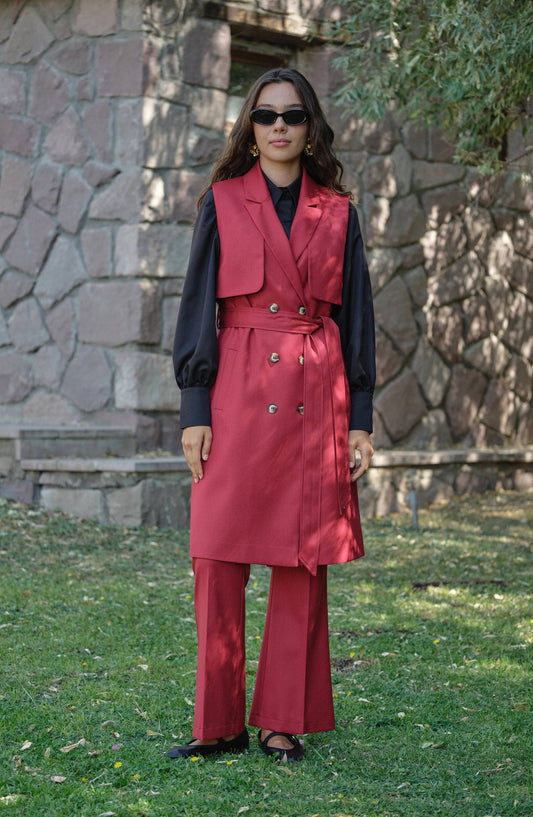 Rüzgarlıklı Bordo Gabardin Yelek - Fatma Atasoy
