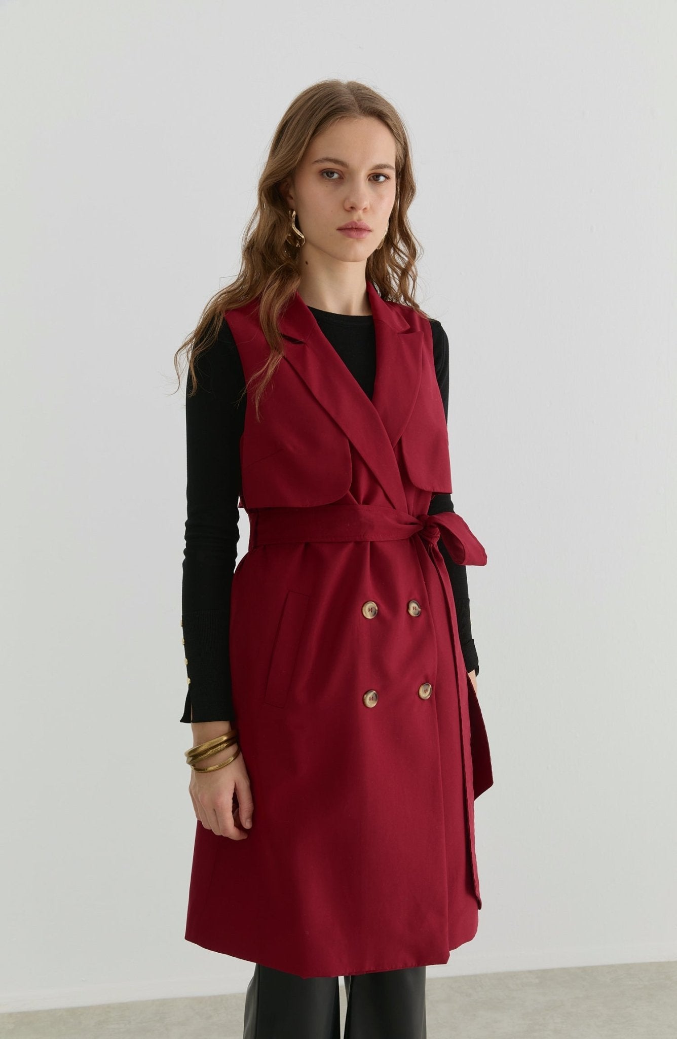 Rüzgarlıklı Bordo Trenç Yelek - Fatma Atasoy