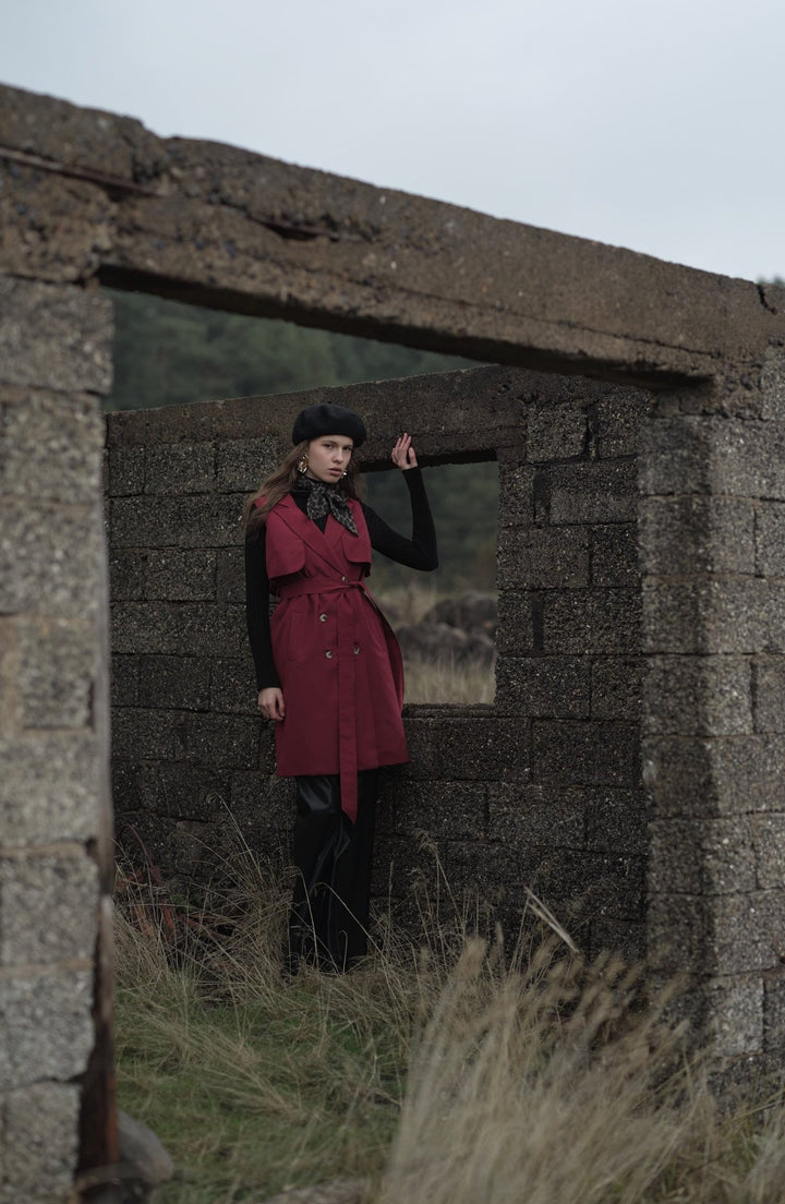 Rüzgarlıklı Bordo Trenç Yelek - Fatma Atasoy