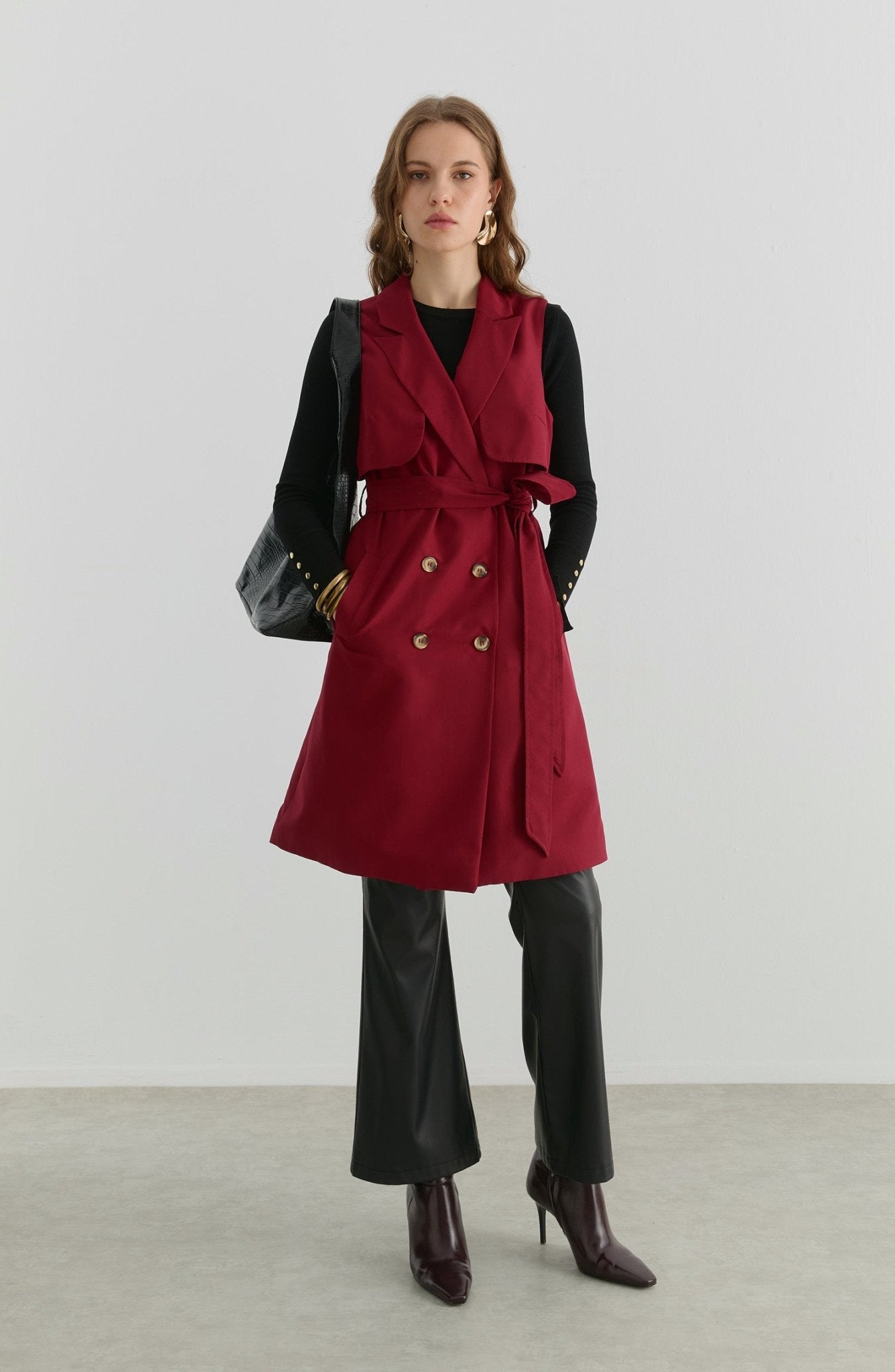 Rüzgarlıklı Bordo Trenç Yelek - Fatma Atasoy