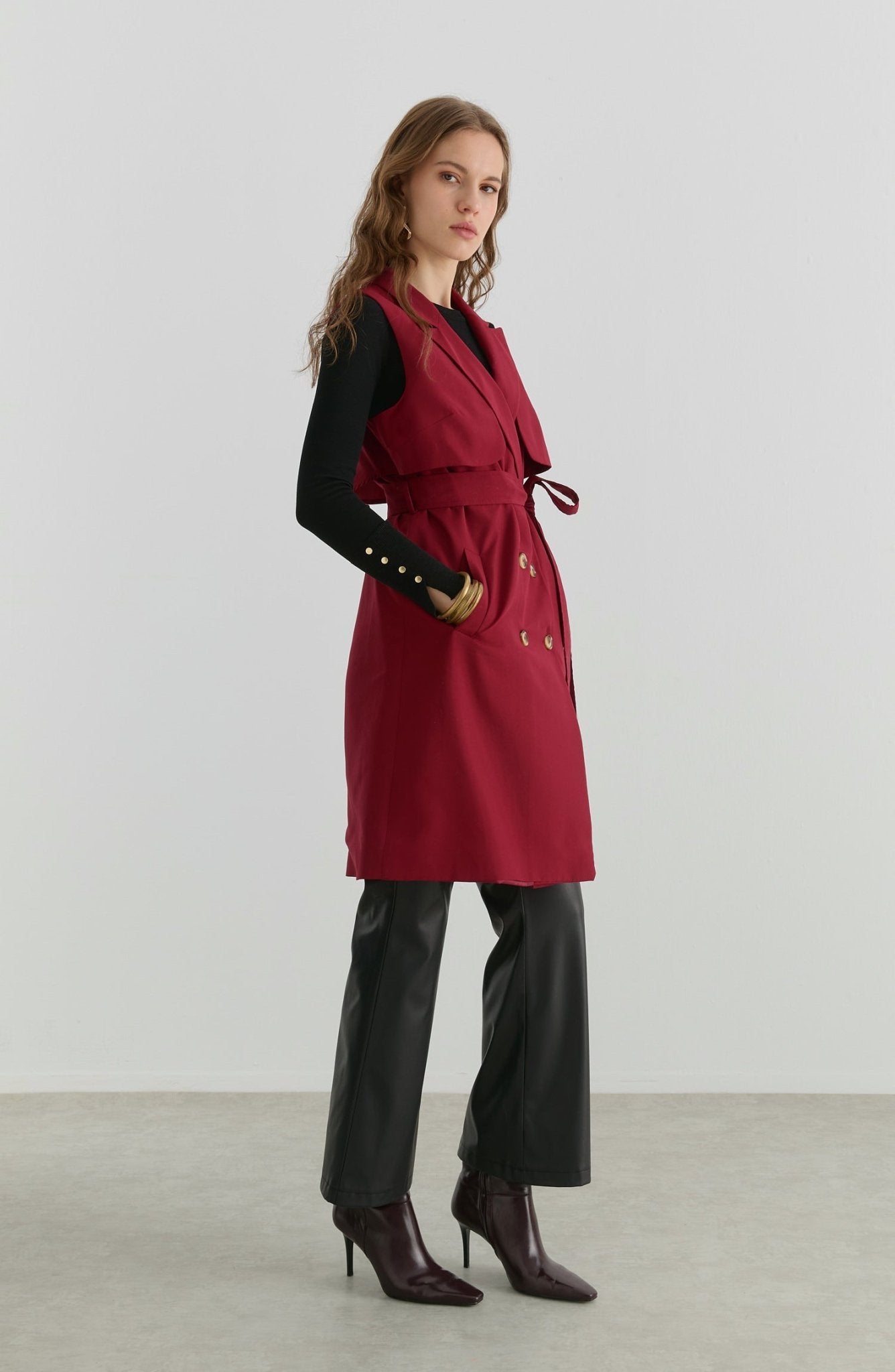 Rüzgarlıklı Bordo Trenç Yelek - Fatma Atasoy