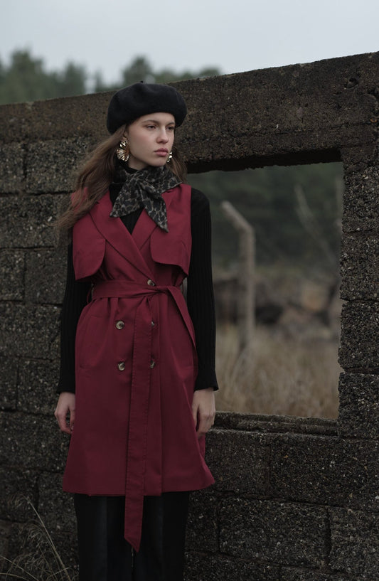 Rüzgarlıklı Bordo Trenç Yelek - Fatma Atasoy