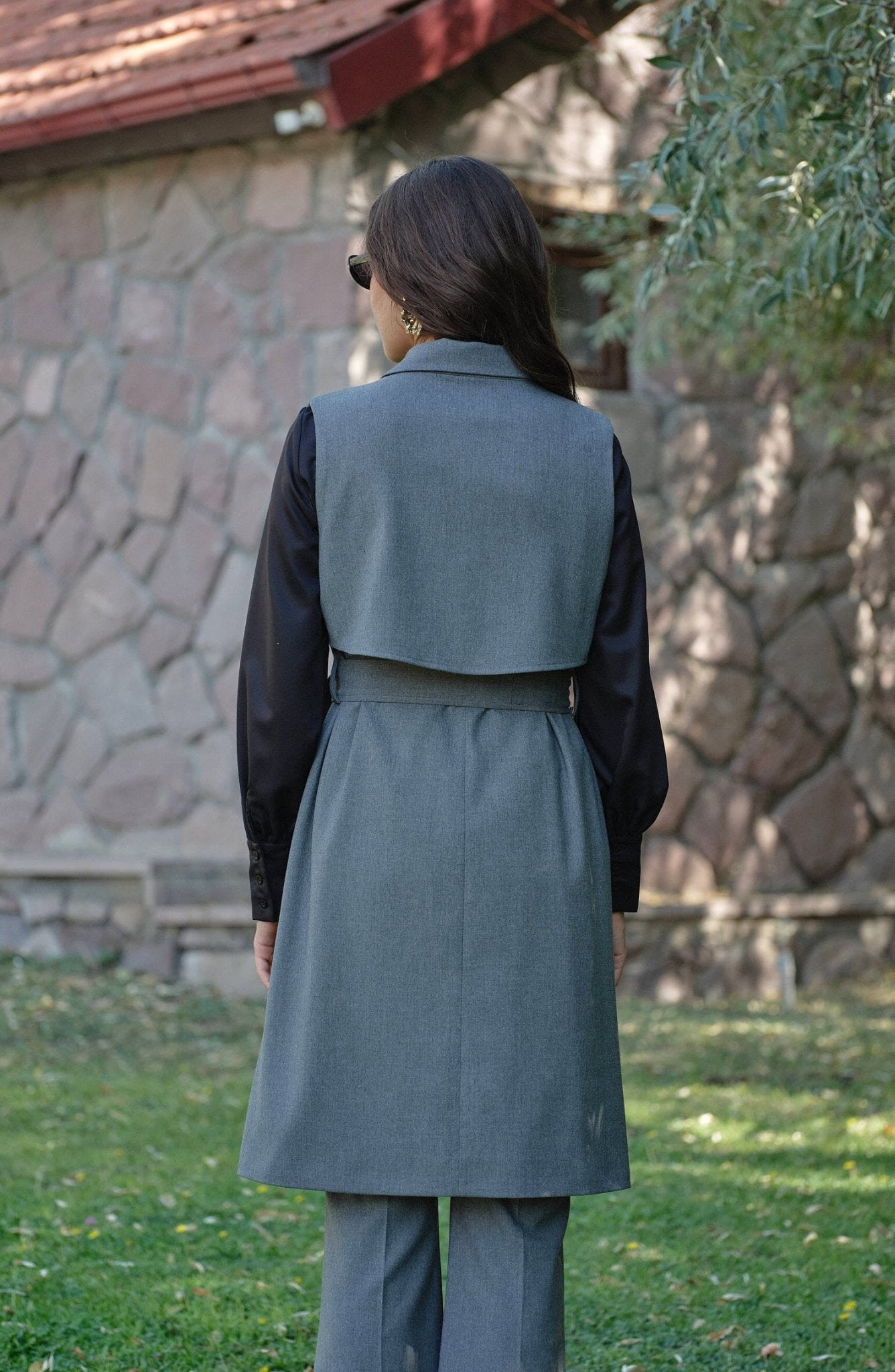 Rüzgarlıklı Gri Gabardin Yelek - Fatma Atasoy