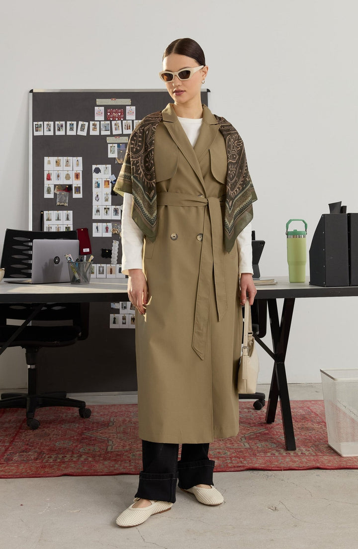 Rüzgarlıklı Maksi Haki Trenç Yelek - Fatma Atasoy