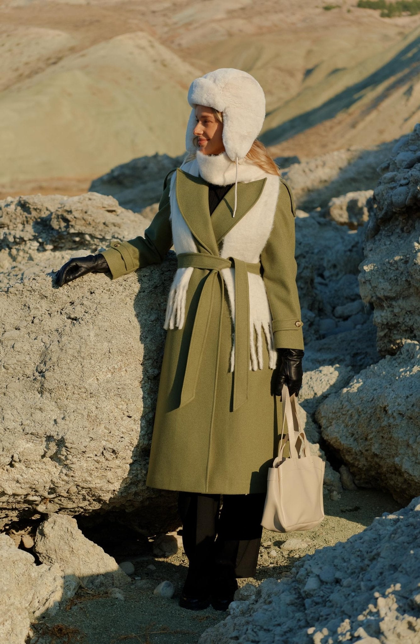 Rüzgarlıklı Reglan Kol Soft Haki Kaban - Fatma Atasoy