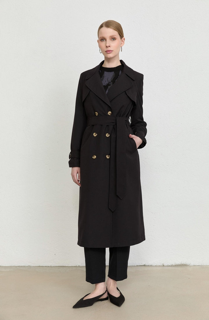 Rüzgarlıklı Siyah Trençkot - Fatma Atasoy