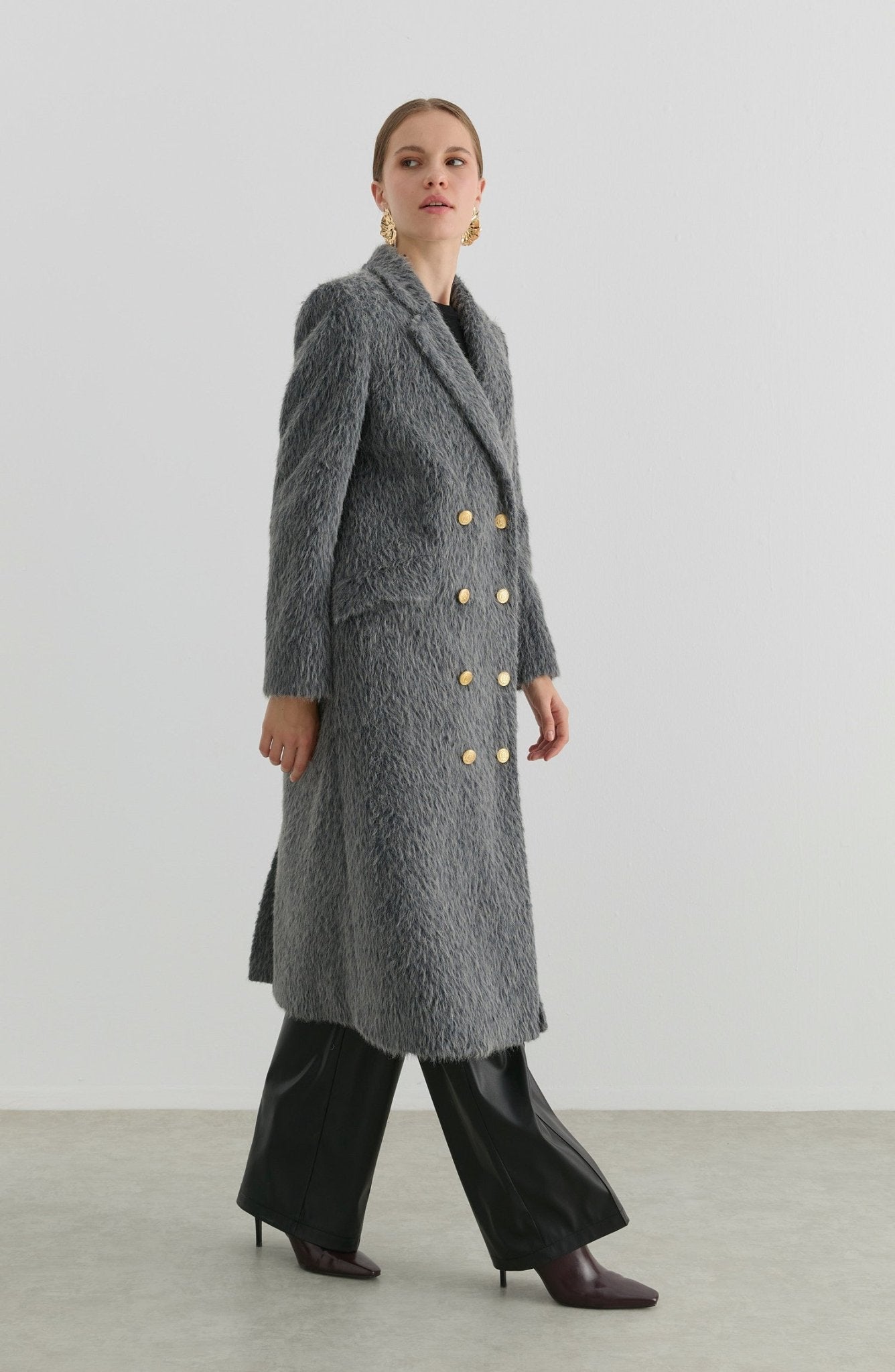 Sakallı Blazer Gri Maksi Kaban - Fatma Atasoy