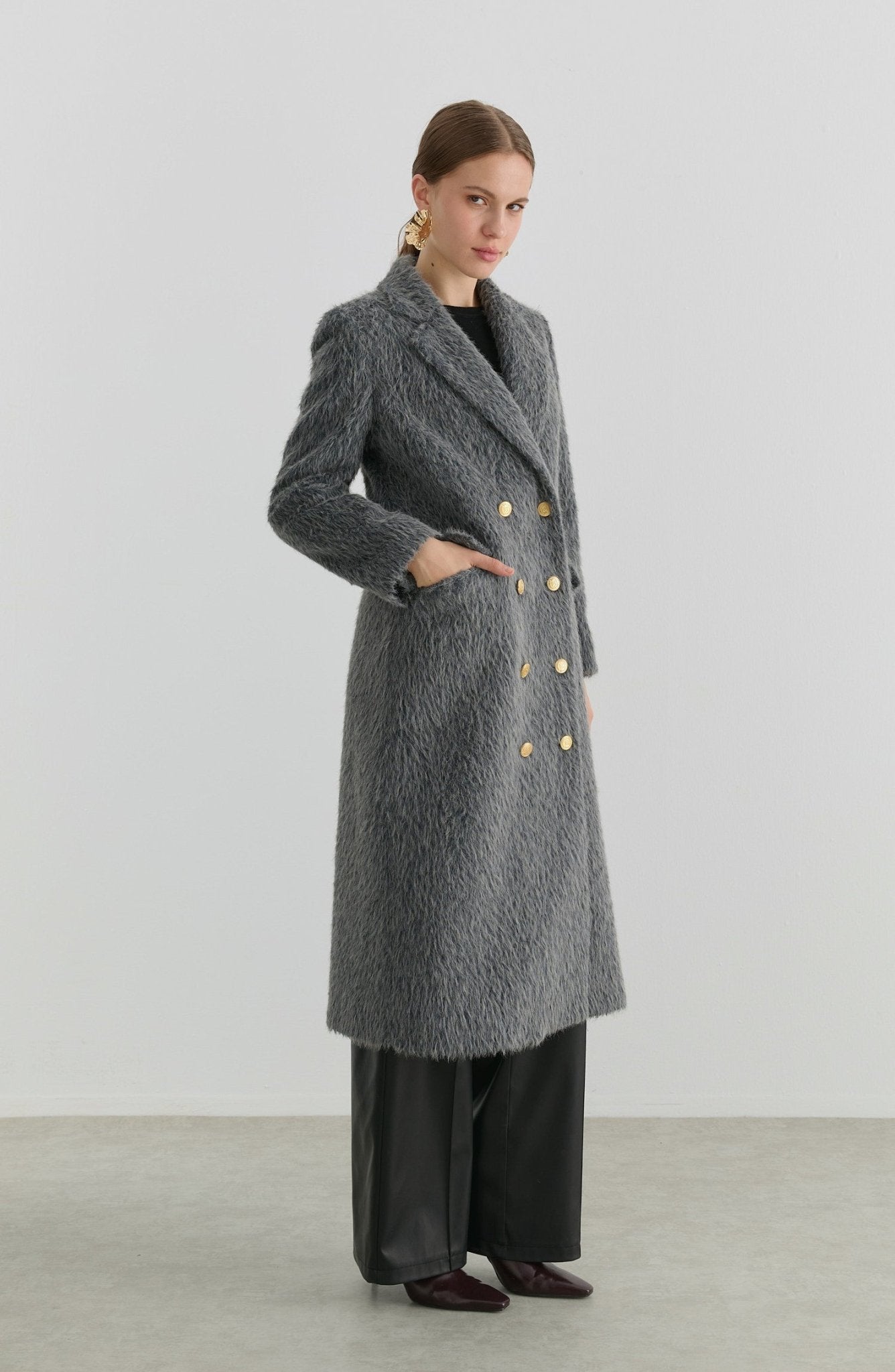 Sakallı Blazer Gri Maksi Kaban - Fatma Atasoy