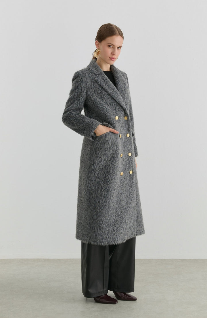 Sakallı Blazer Gri Maksi Kaban - Fatma Atasoy