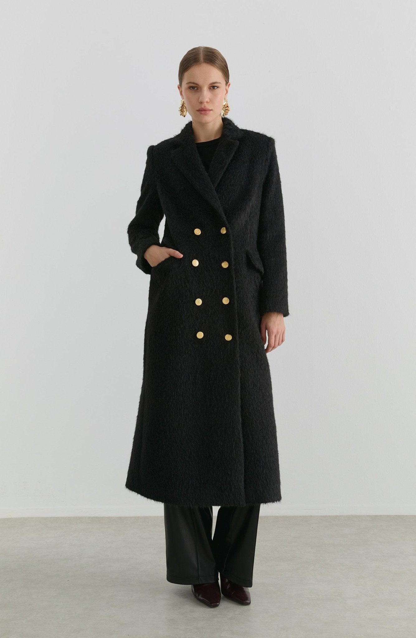 Sakallı Blazer Siyah Maksi Kaban - Fatma Atasoy