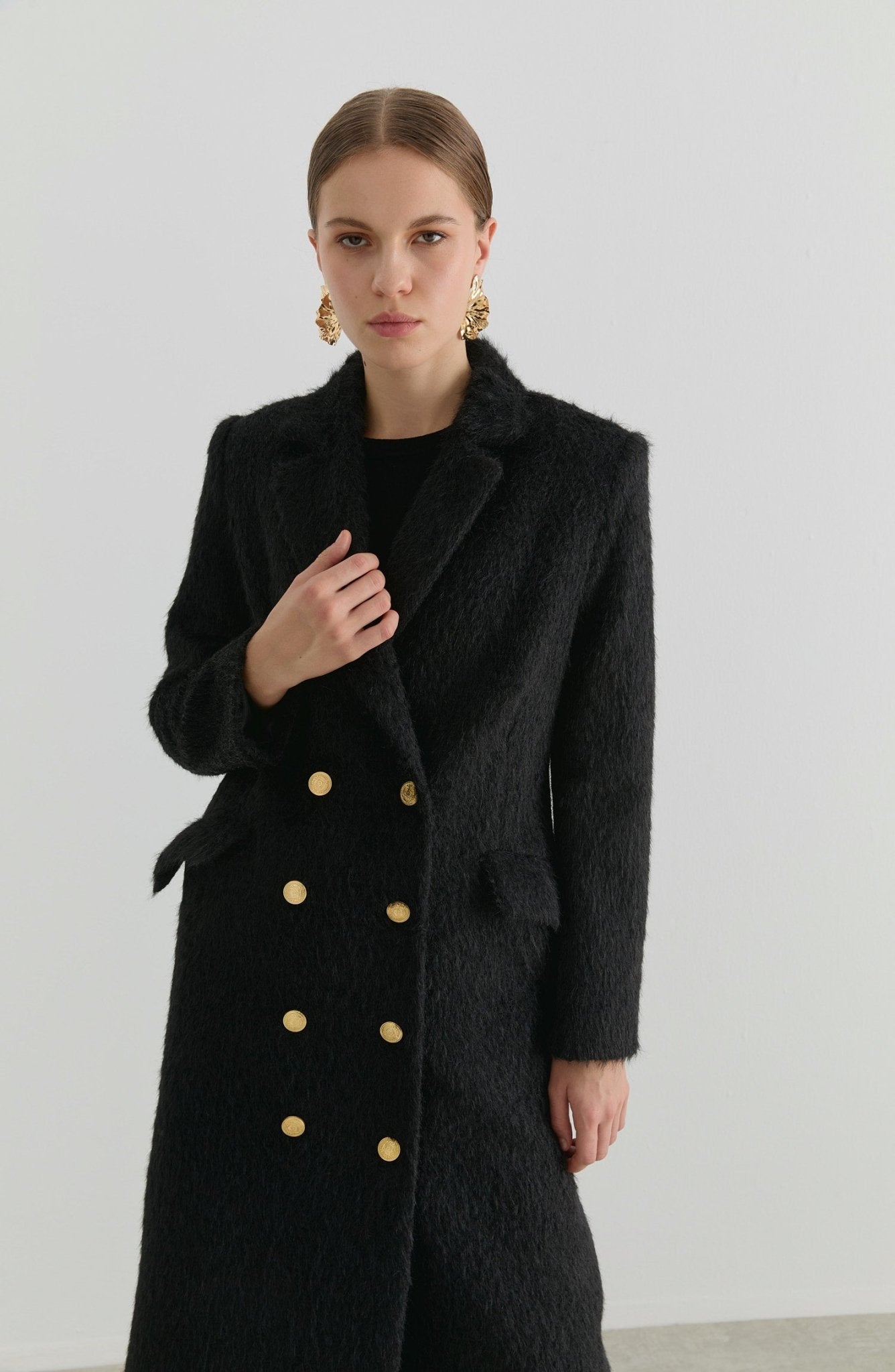 Sakallı Blazer Siyah Maksi Kaban - Fatma Atasoy