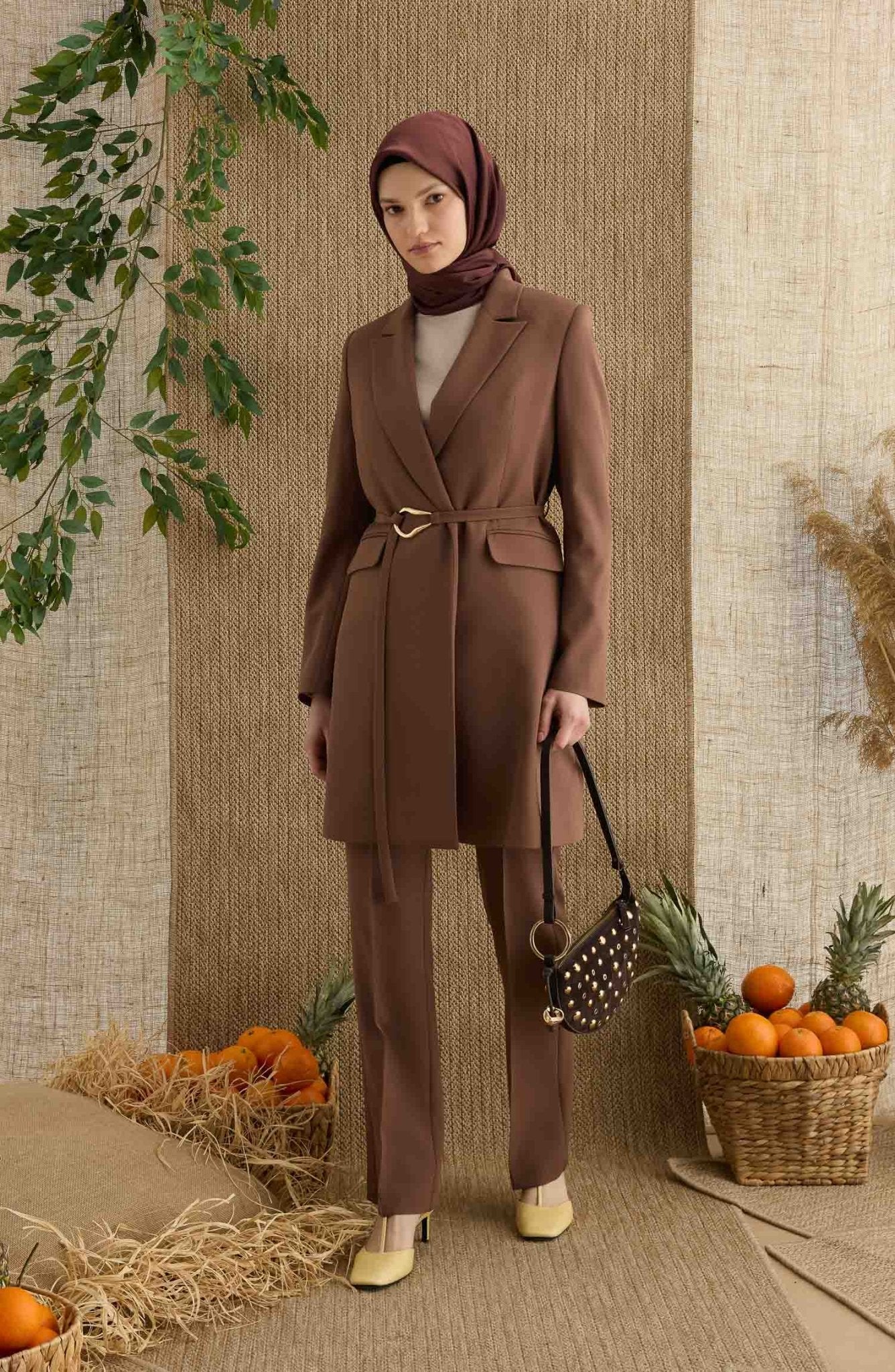 Saten Acı Kahve Janjan Eşarp - Fatma Atasoy