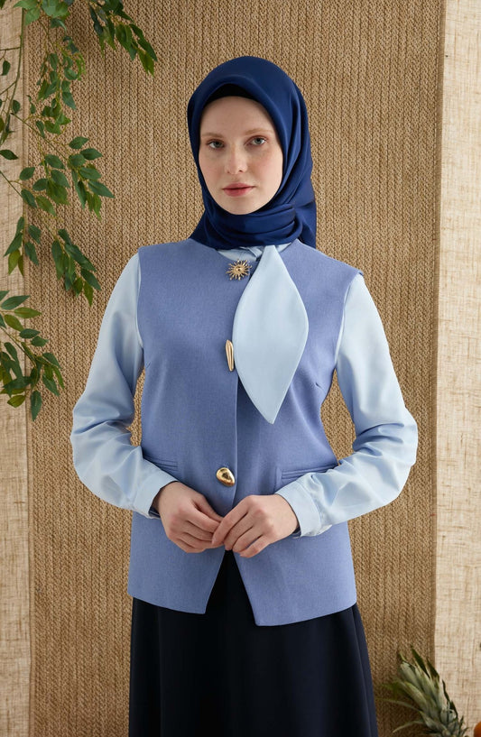 Saten Lacivert Janjan Eşarp - Fatma Atasoy