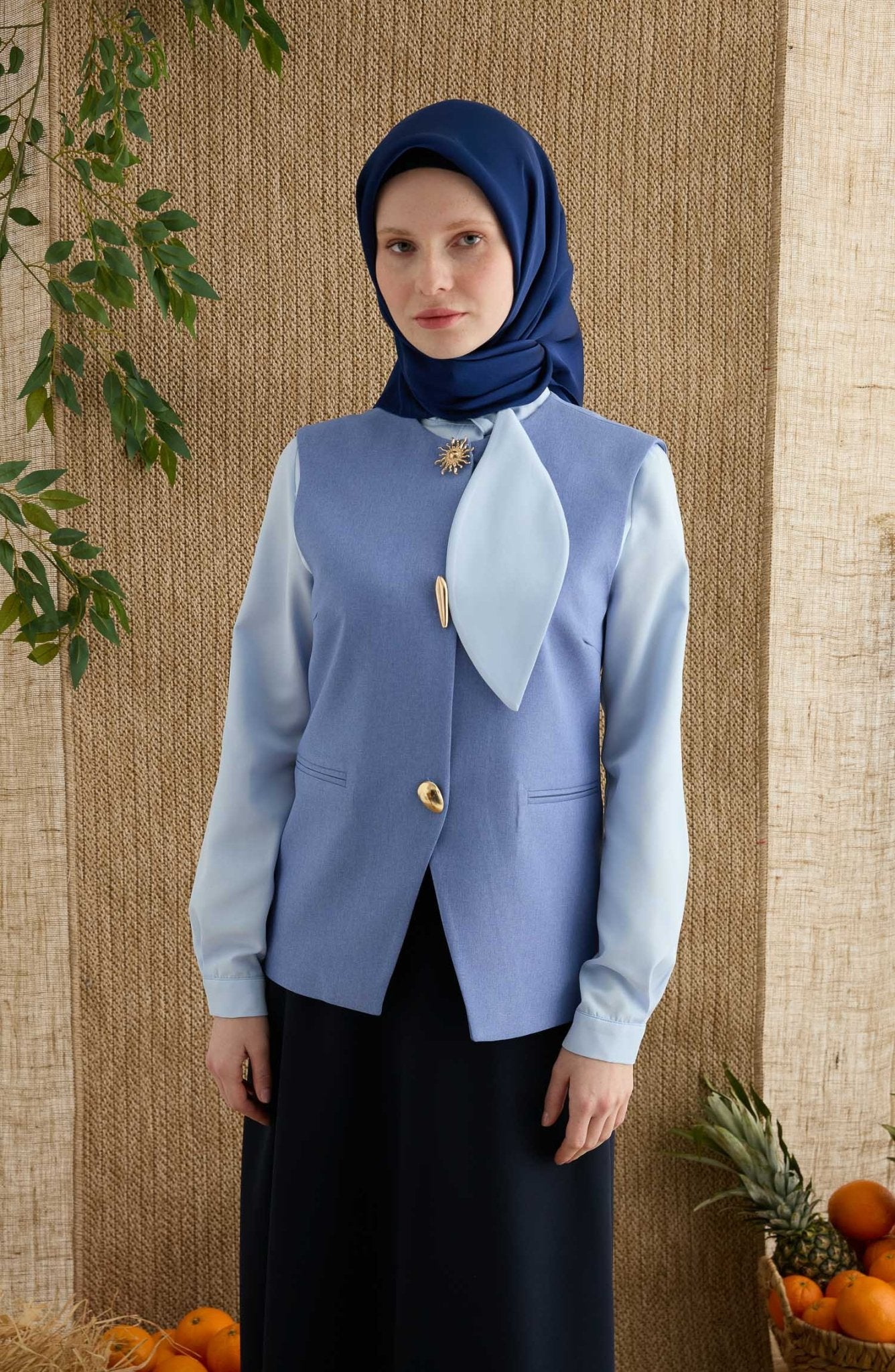 Saten Lacivert Janjan Eşarp - Fatma Atasoy