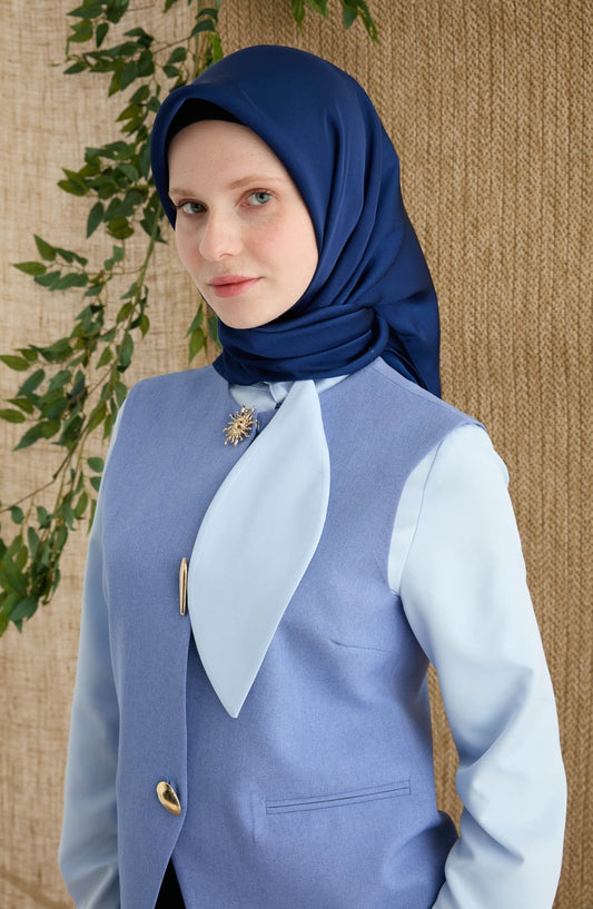 Saten Lacivert Janjan Eşarp - Fatma Atasoy