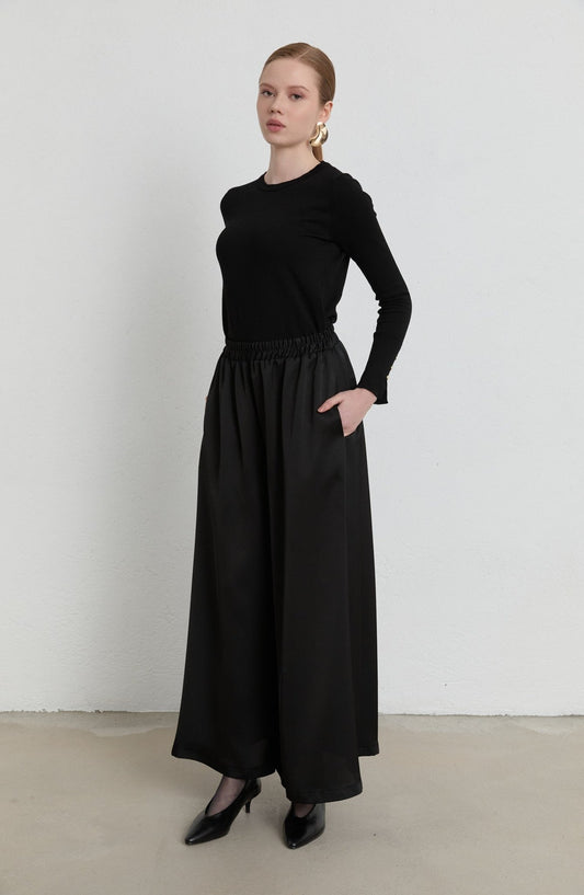 Saten Siyah Pantolon Etek - Fatma Atasoy