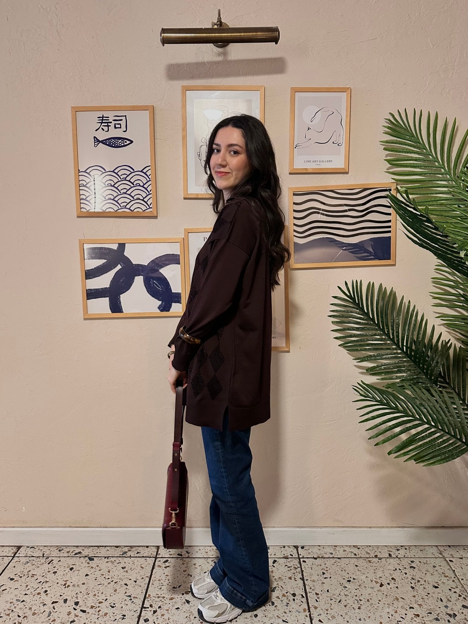 Simli Baklava Desen Acı Kahve Merserize Kazak - Fatma Atasoy