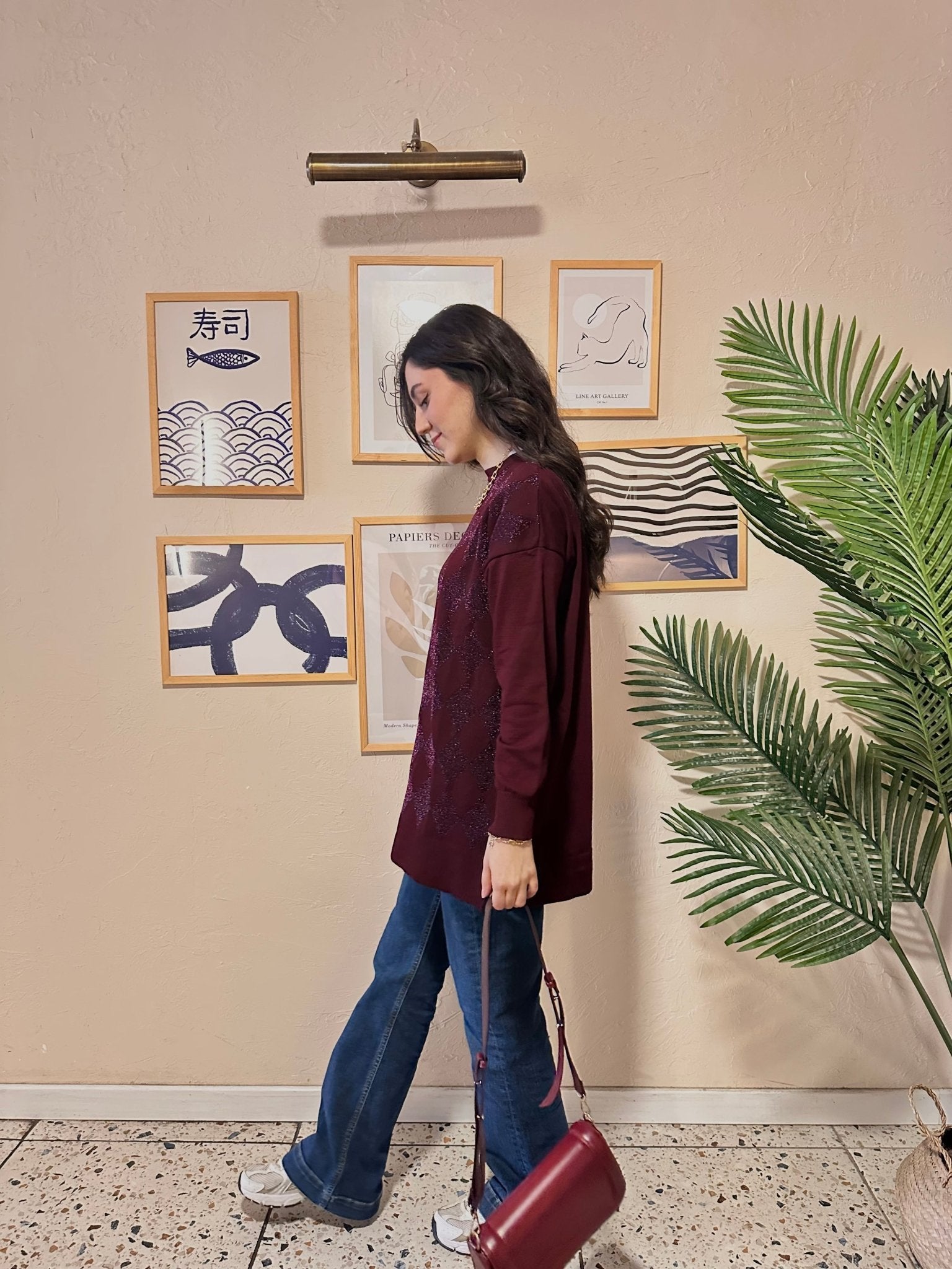 Simli Baklava Desen Mürdüm Merserize Kazak - Fatma Atasoy