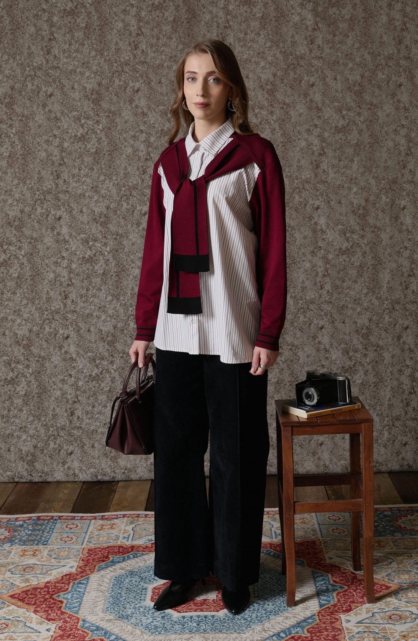 Spor Dikişli Siyah Culotte Kadife Pantolon - Fatma Atasoy