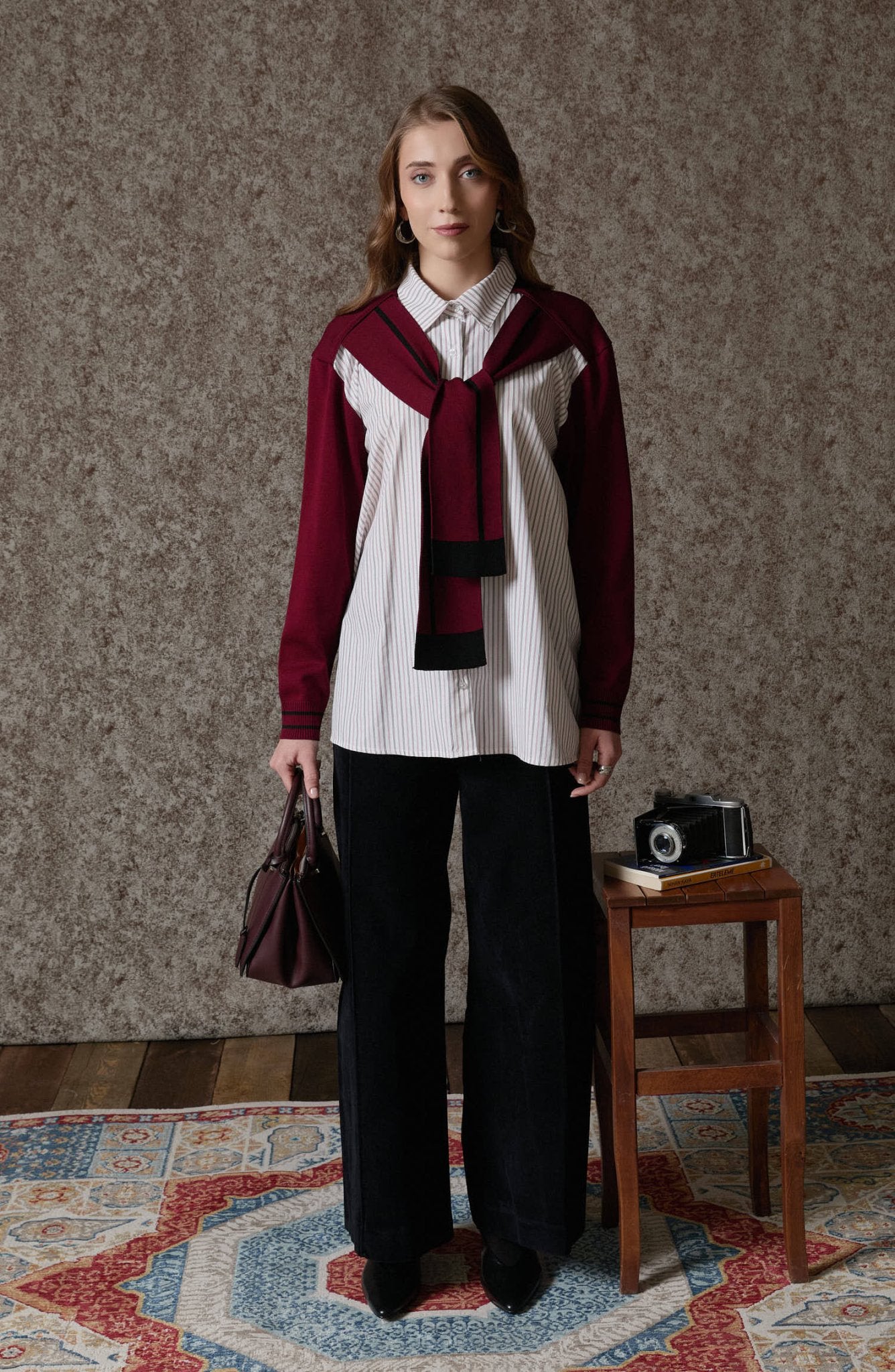 Spor Dikişli Siyah Culotte Kadife Pantolon - Fatma Atasoy