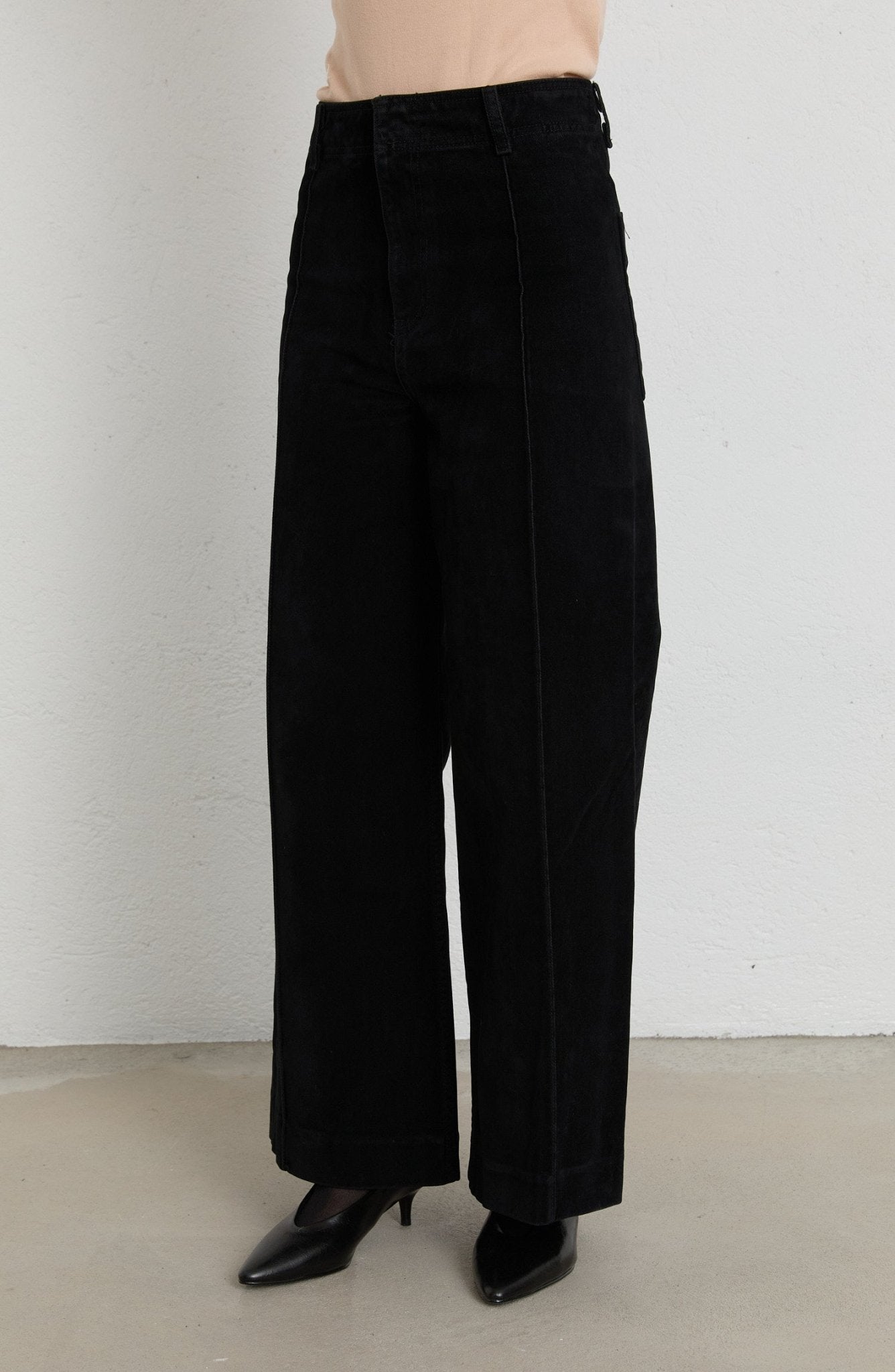 Spor Dikişli Siyah Culotte Kadife Pantolon - Fatma Atasoy