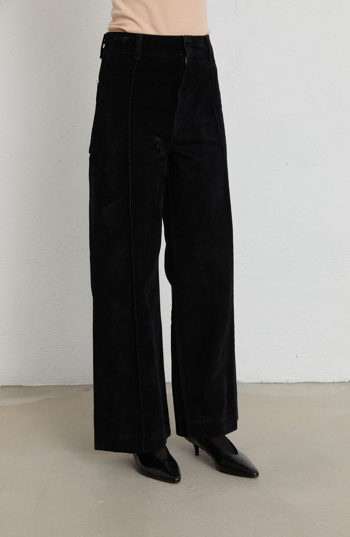 Spor Dikişli Siyah Culotte Kadife Pantolon - Fatma Atasoy
