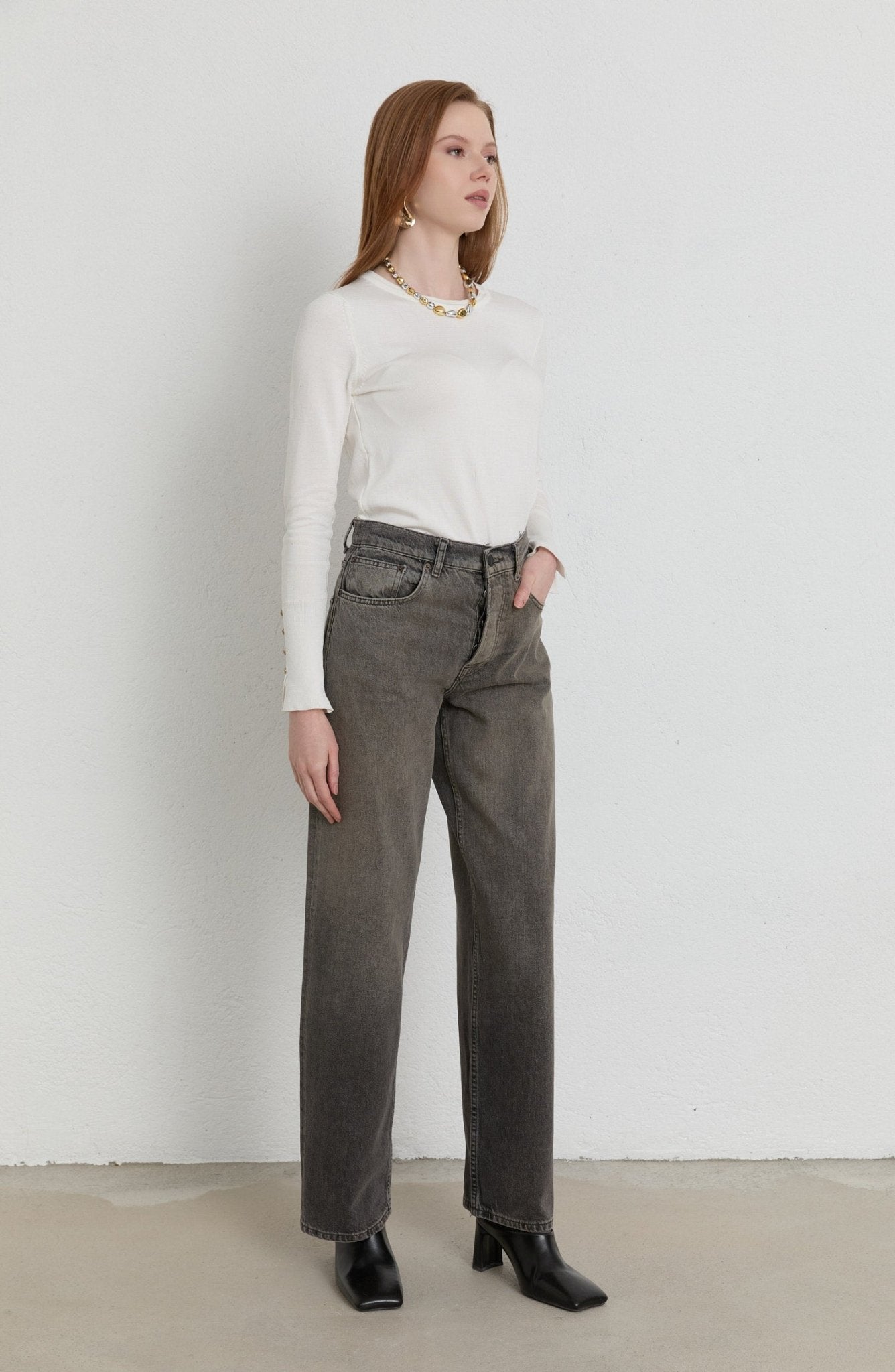 Straight Gri Denim Pantolon - Fatma Atasoy