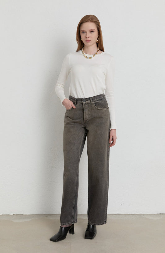 Straight Gri Denim Pantolon - Fatma Atasoy