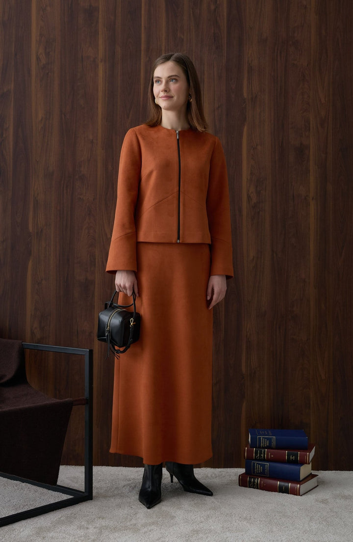 Süet Kiremit Kalem Etek - Fatma Atasoy