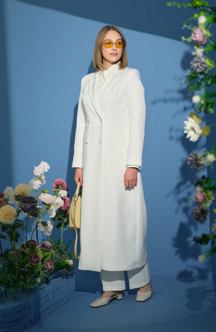 Tam Boy Maksi Ceket Ekru - Fatma Atasoy