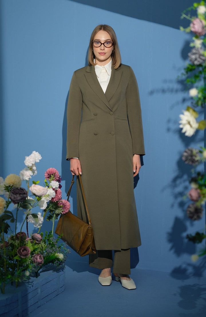 Tam Boy Maksi Ceket Haki - Fatma Atasoy