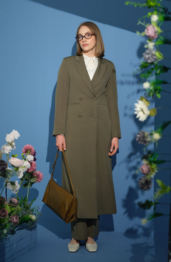 Tam Boy Maksi Ceket Haki - Fatma Atasoy