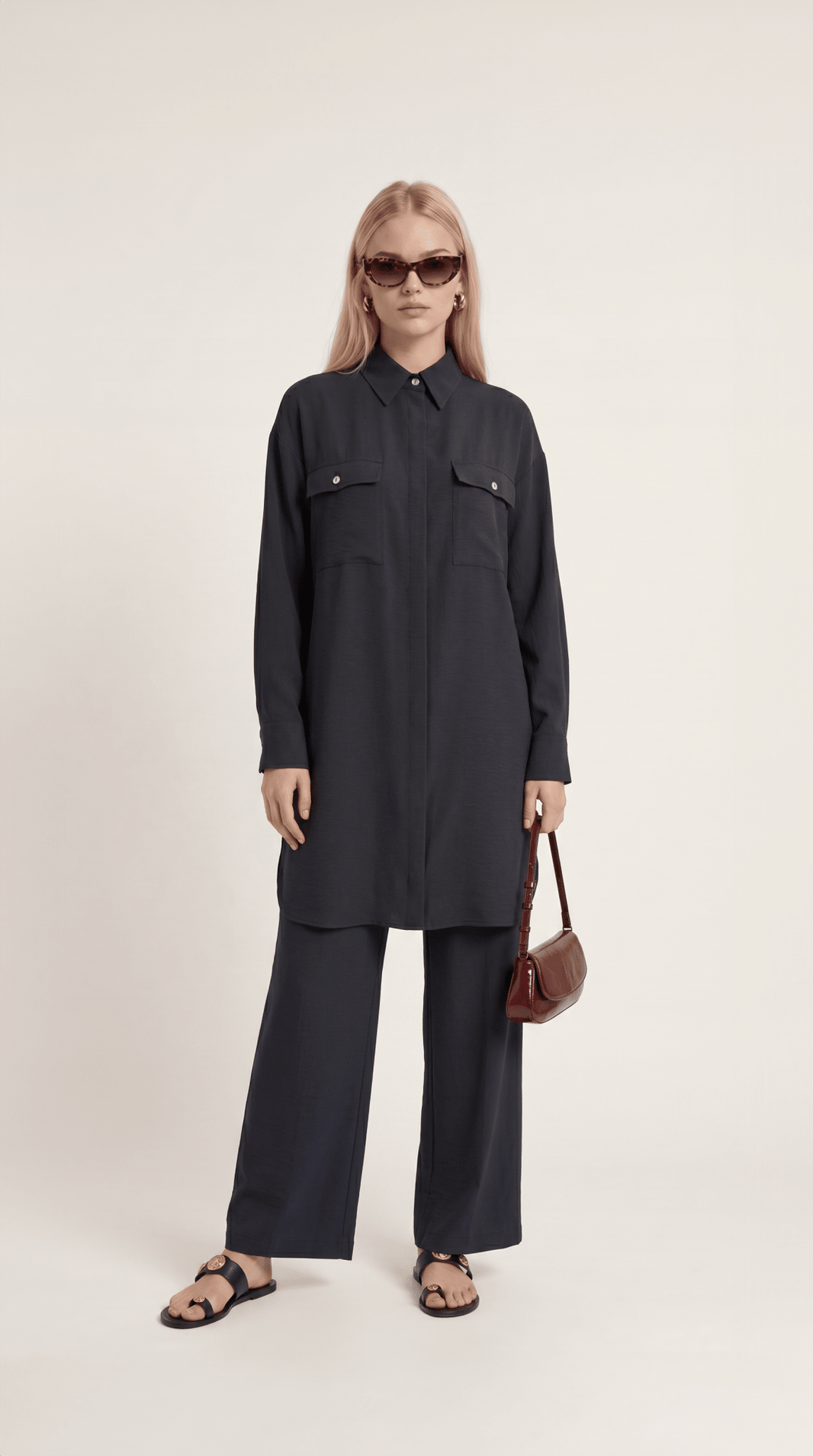 Torba Cepli Bağlamalı Siyah İkili Takım - Fatma Atasoy