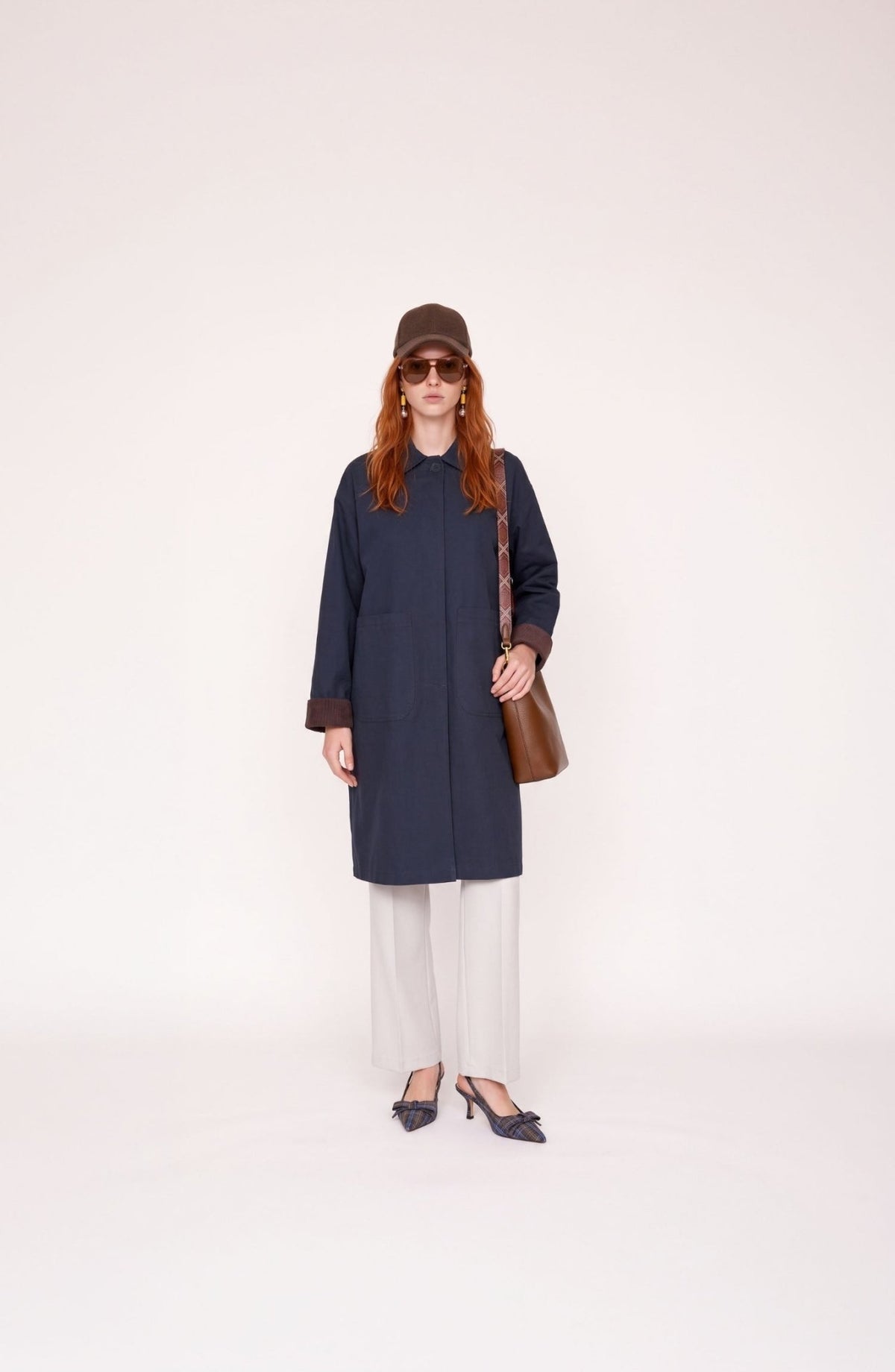 Torba Cepli Tek Sıra Düğmeli Lacivert Oversize Trençkot - Fatma Atasoy
