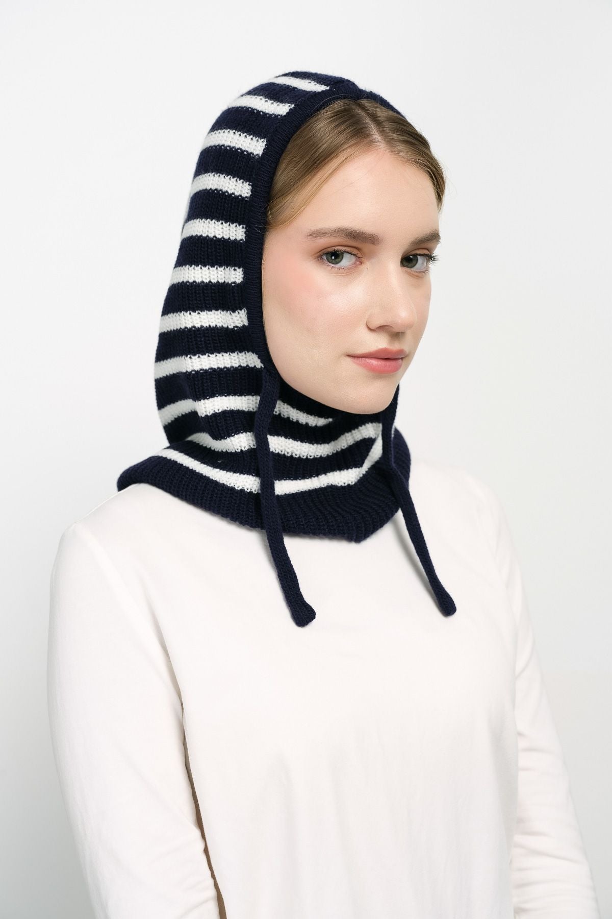 Triko Çizgili Lacivert Balaklava - Fatma Atasoy