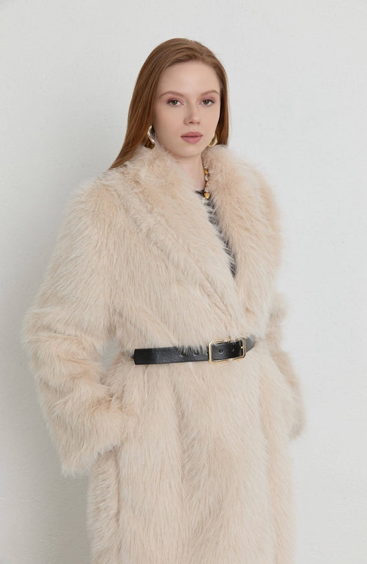 Tüylü Taş Maksi Kürk Kaban - Fatma Atasoy