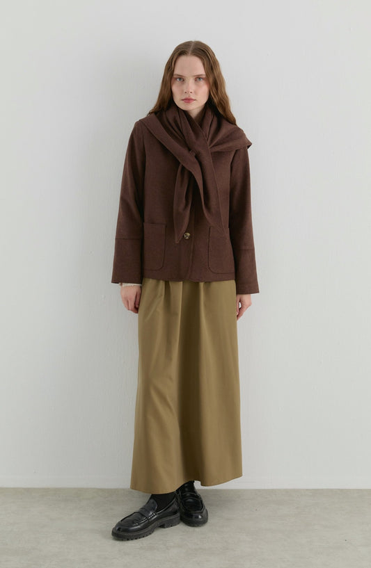 Üçgen Atkılı Çikolata Kahve Kaşe Ceket Kaban - Fatma Atasoy