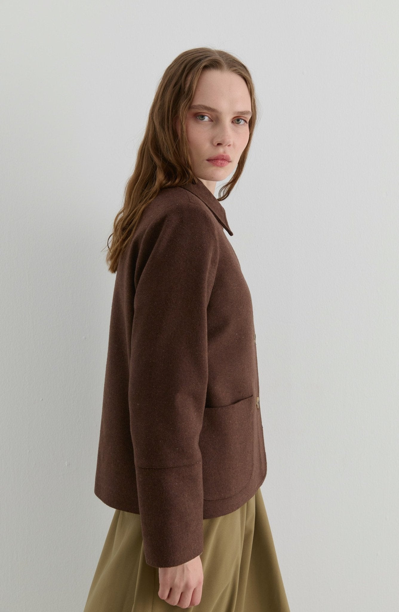 Üçgen Atkılı Çikolata Kahve Kaşe Ceket Kaban - Fatma Atasoy