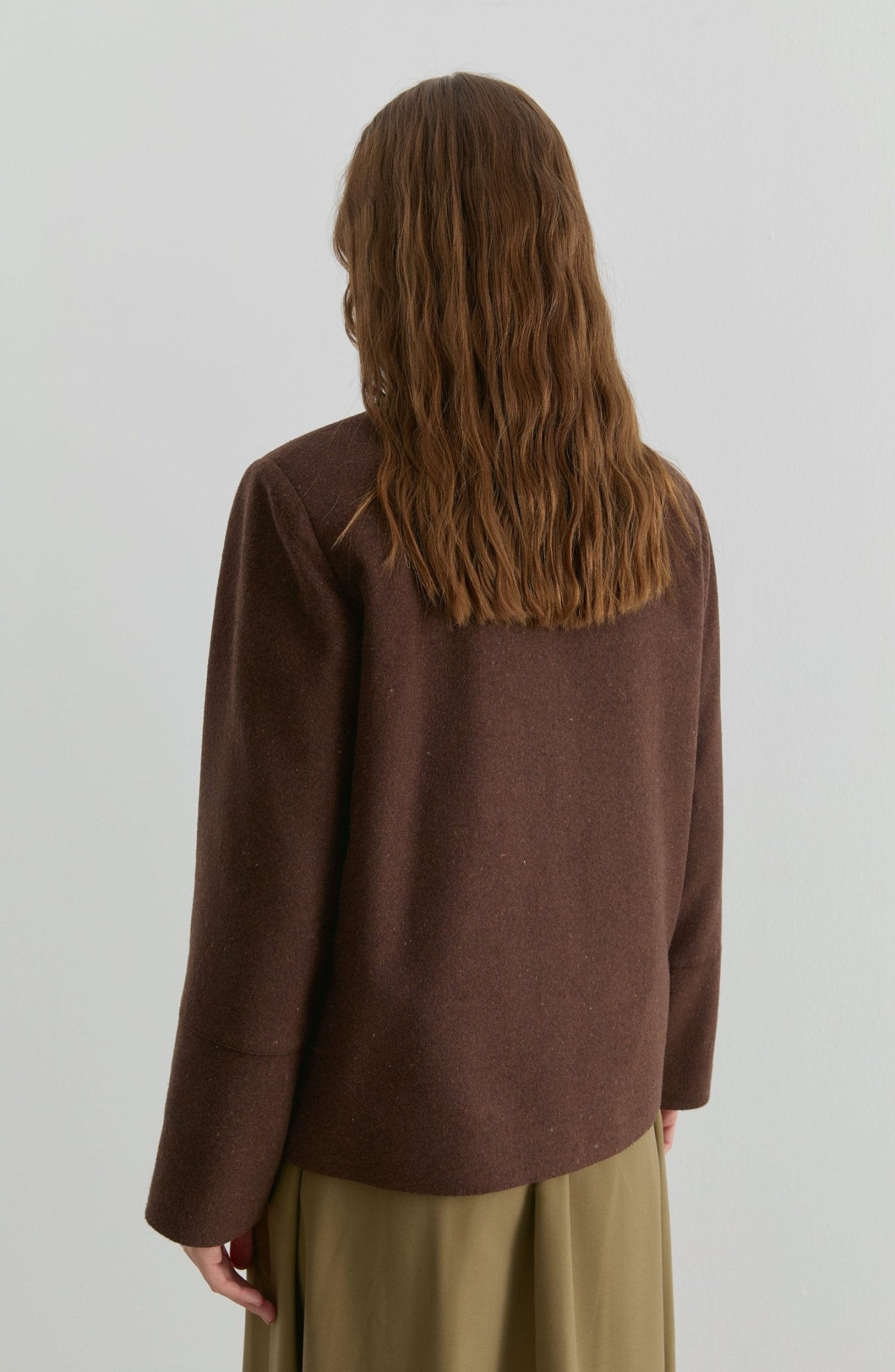 Üçgen Atkılı Çikolata Kahve Kaşe Ceket Kaban - Fatma Atasoy