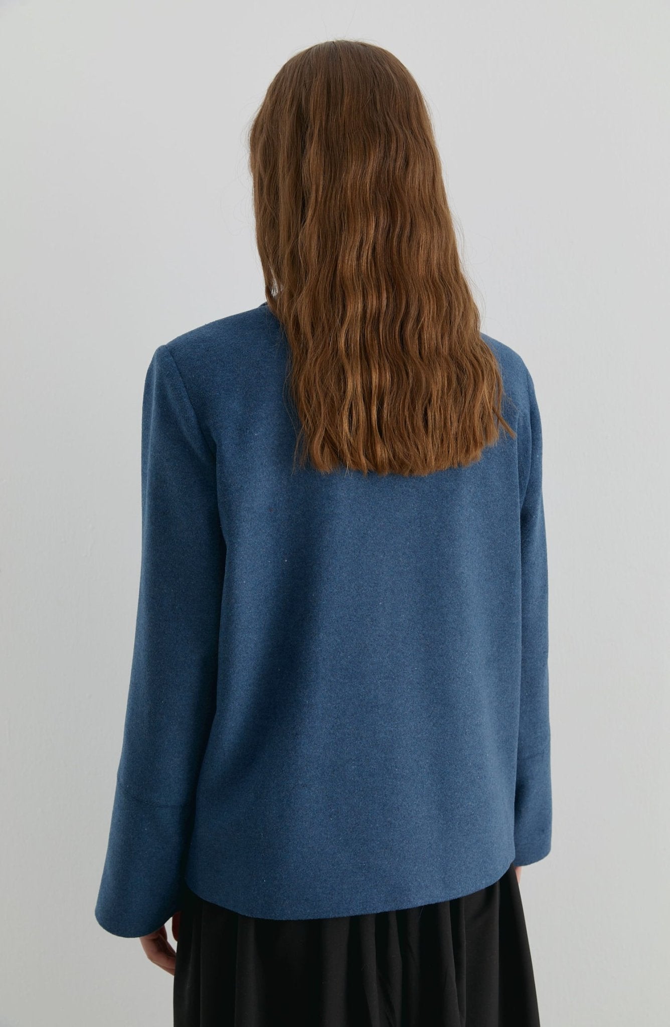 Üçgen Atkılı İndigo Kaşe Ceket Kaban - Fatma Atasoy