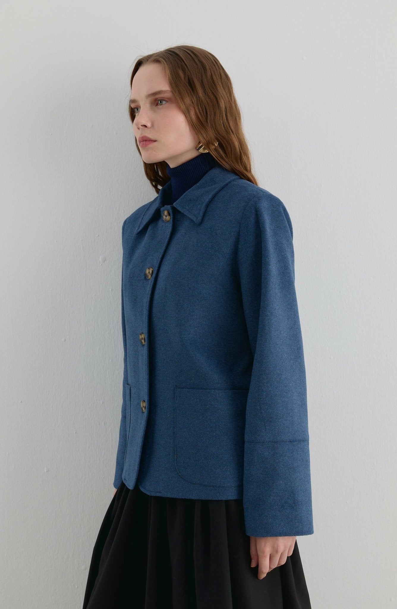 Üçgen Atkılı İndigo Kaşe Ceket Kaban - Fatma Atasoy