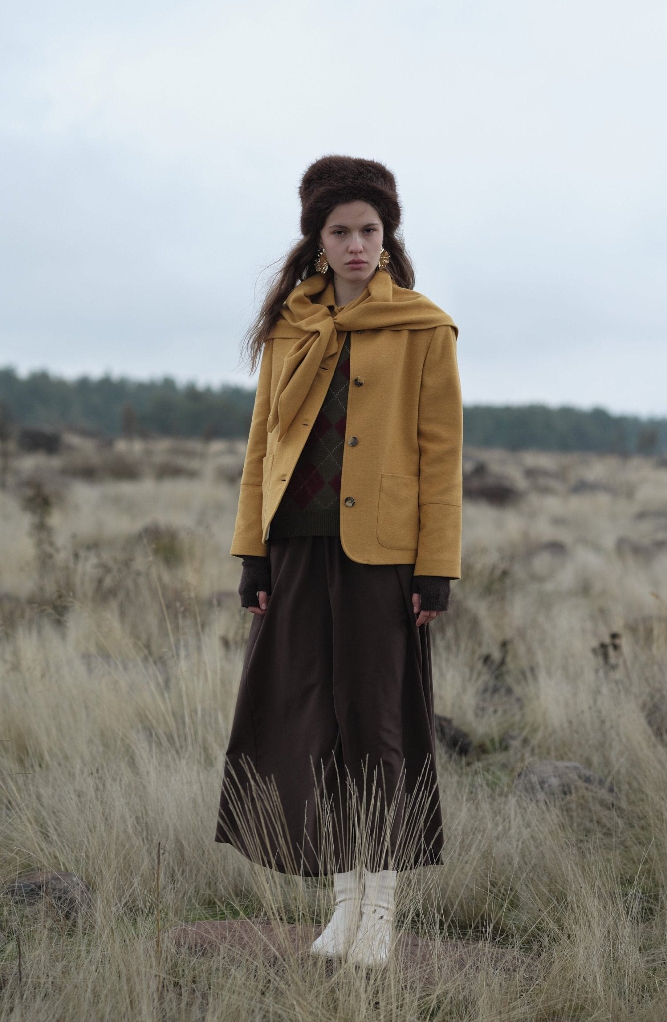 Üçgen Atkılı Sarı Kaşe Ceket Kaban - Fatma Atasoy