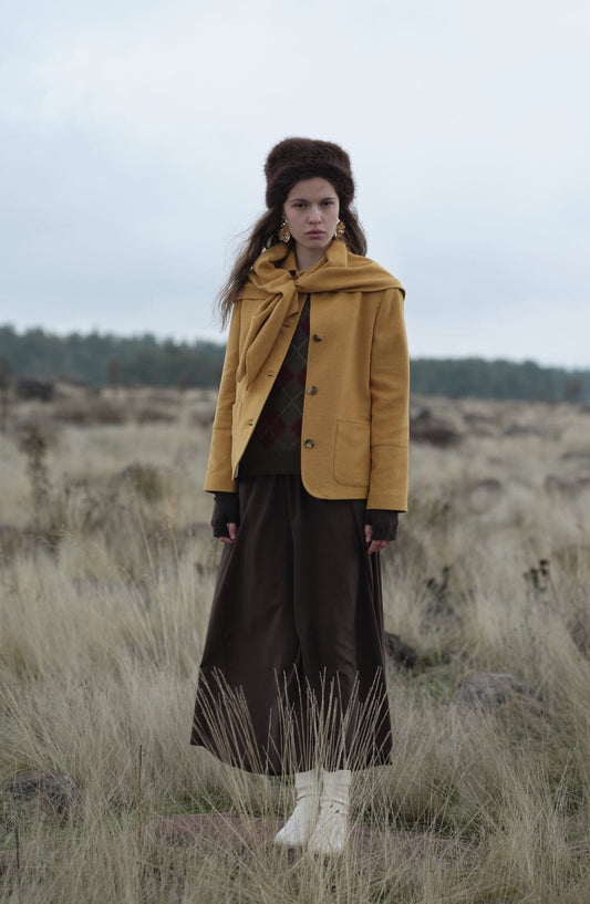 Üçgen Atkılı Sarı Kaşe Ceket Kaban - Fatma Atasoy