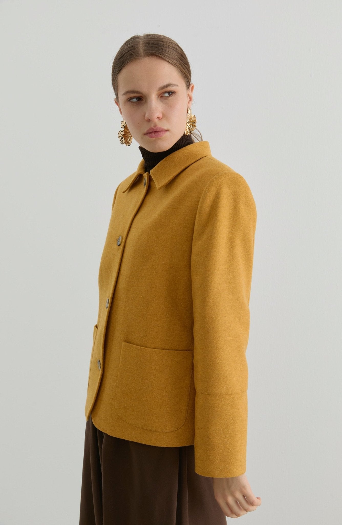 Üçgen Atkılı Sarı Kaşe Ceket Kaban - Fatma Atasoy