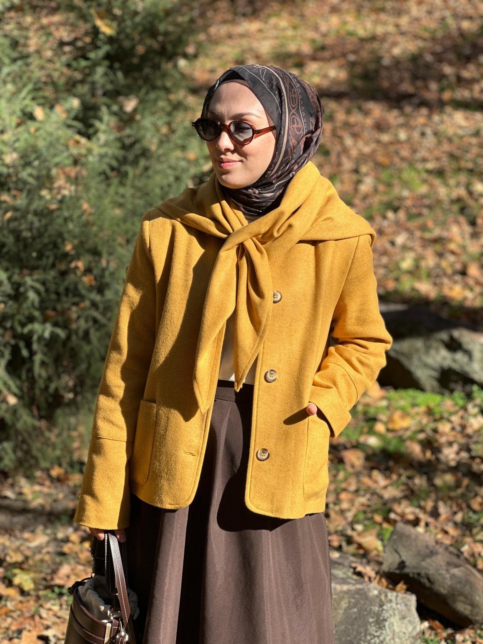 Üçgen Atkılı Sarı Kaşe Ceket Kaban - Fatma Atasoy