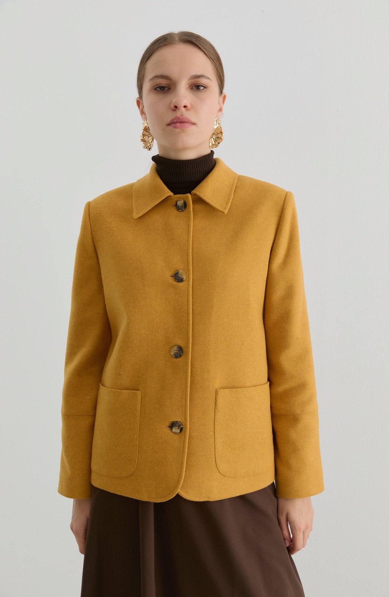 Üçgen Atkılı Sarı Kaşe Ceket Kaban - Fatma Atasoy