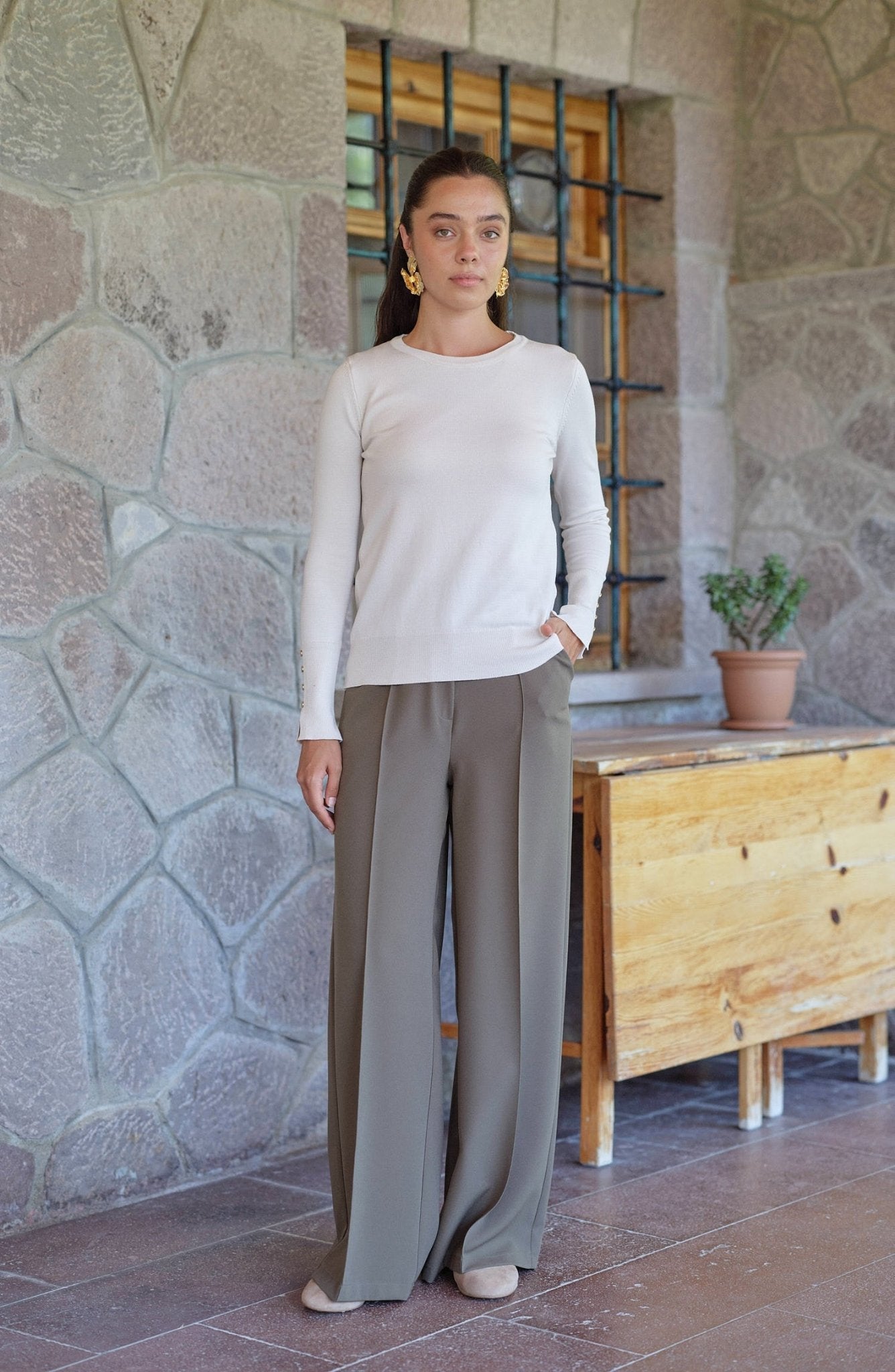 Ütü İzli Haki Pantolon - Fatma Atasoy