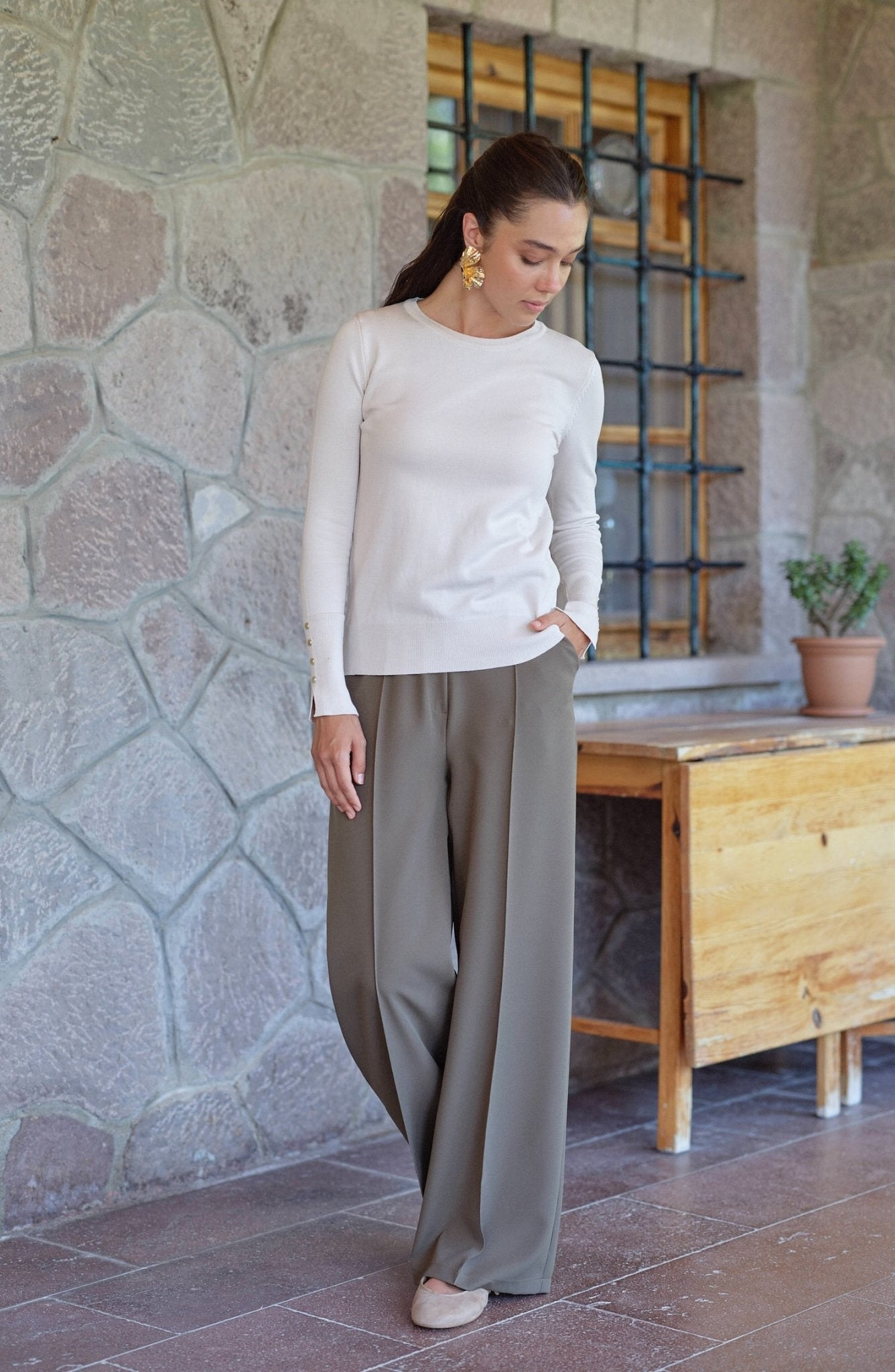 Ütü İzli Haki Pantolon - Fatma Atasoy