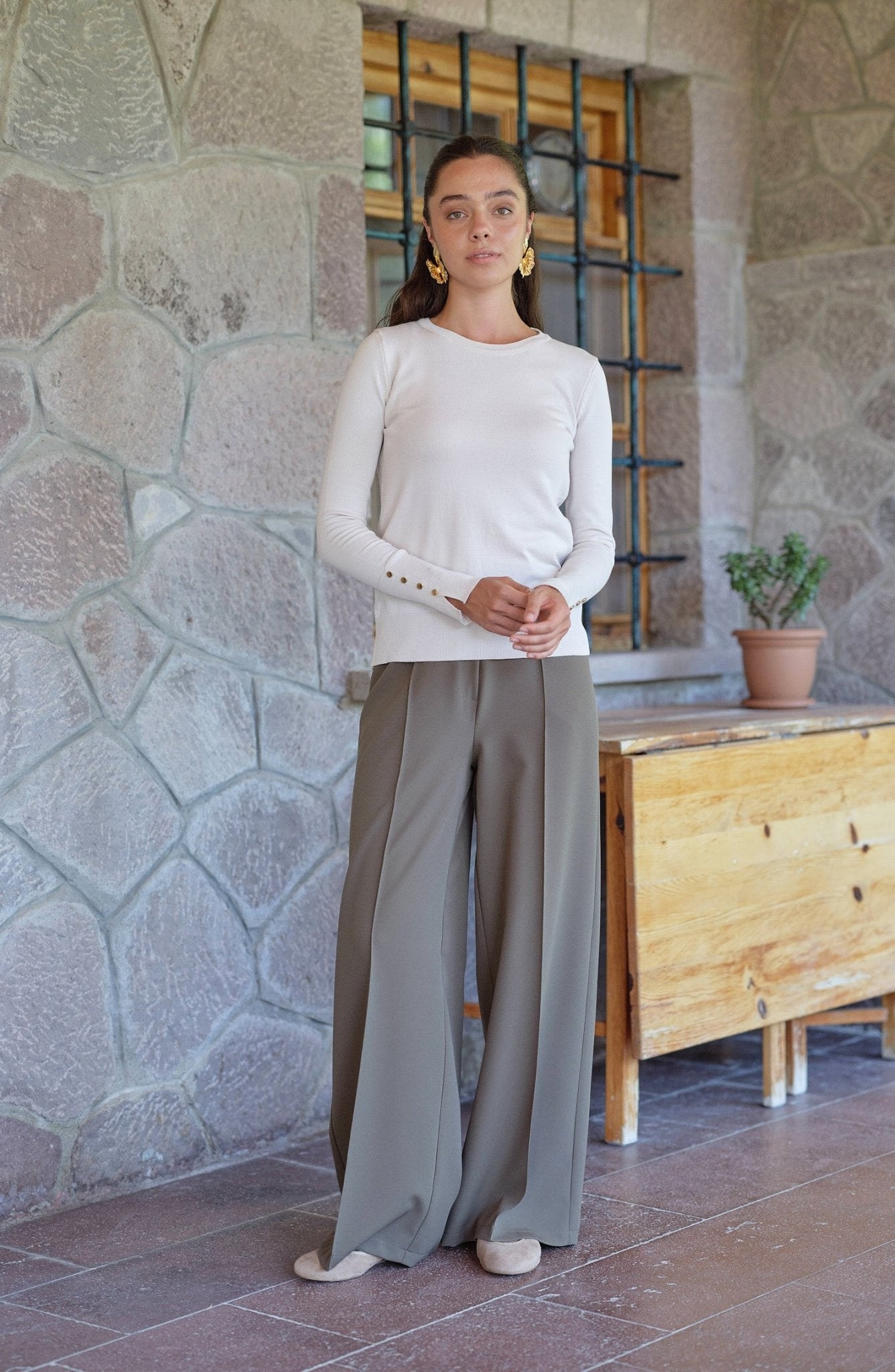 Ütü İzli Haki Pantolon - Fatma Atasoy